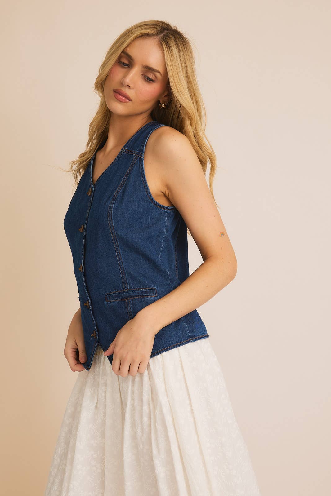 Button Down Light-Weight Denim Vest