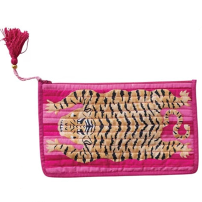 Cotton Voile Printed Zip Pouch with Tiger