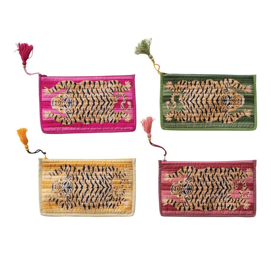Cotton Voile Printed Zip Pouch with Tiger