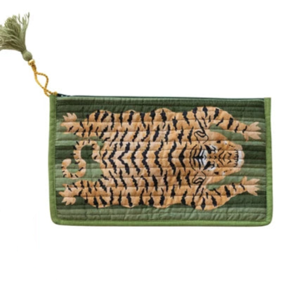 Cotton Voile Printed Zip Pouch with Tiger