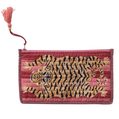 Cotton Voile Printed Zip Pouch with Tiger