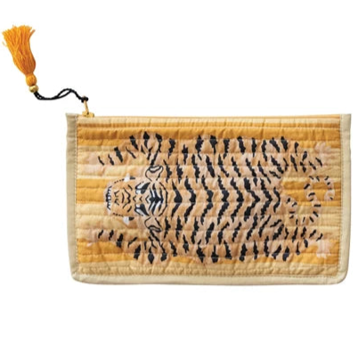 Cotton Voile Printed Zip Pouch with Tiger