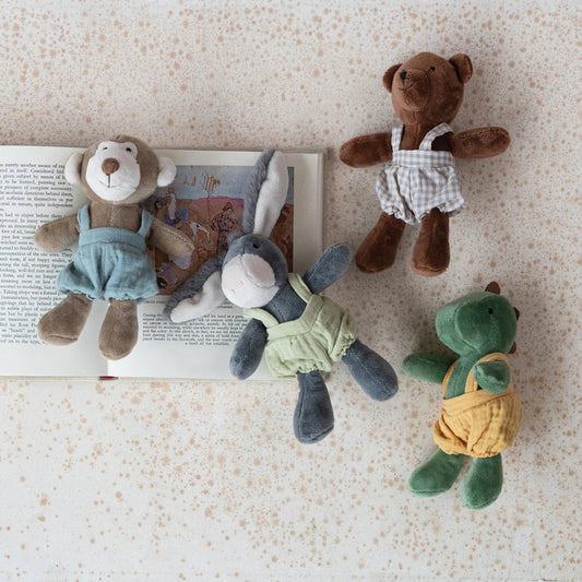 Plush Animal in Cotton Overalls