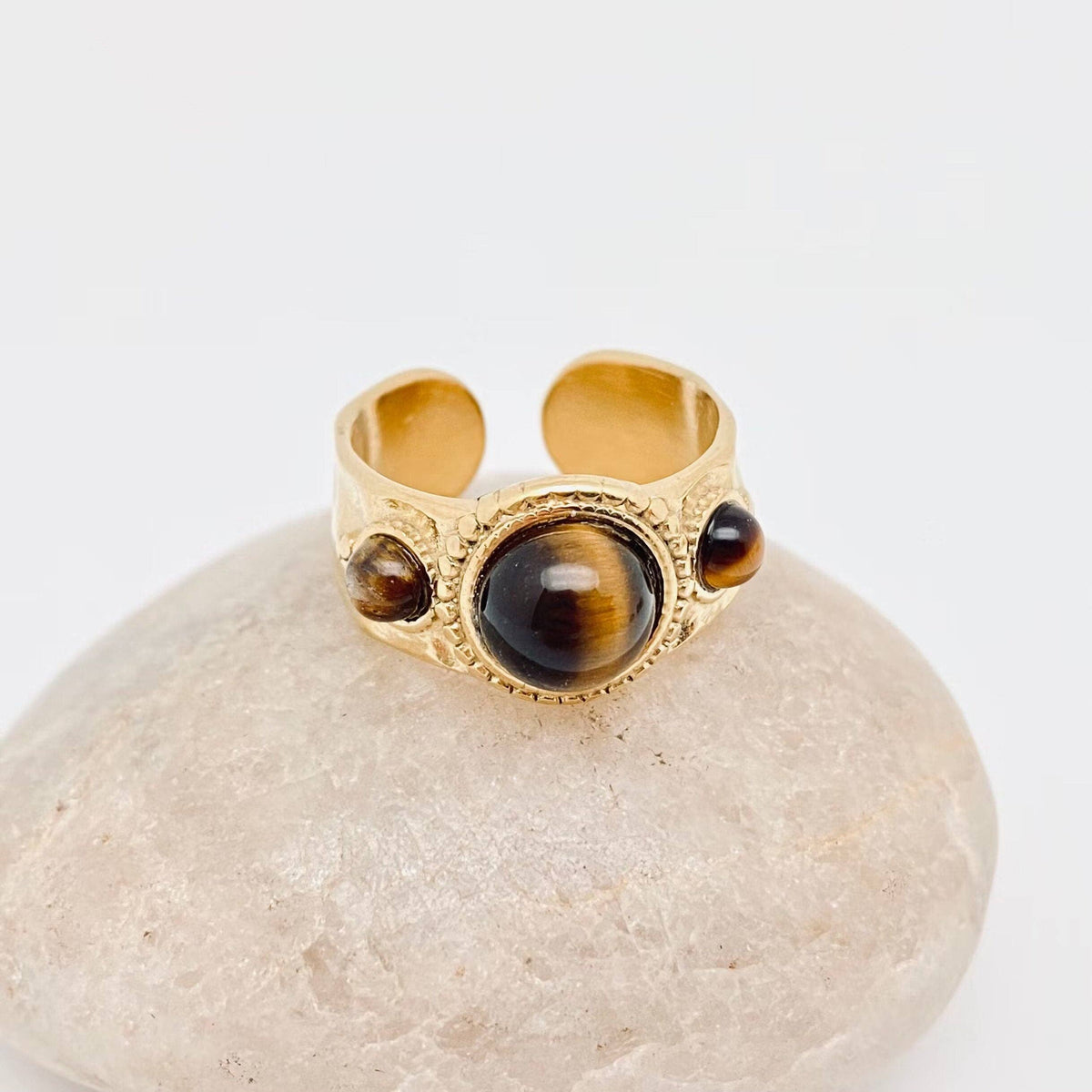 Vintage Stainless Steel Inlaid Natural Stone Rings - FGS/CS