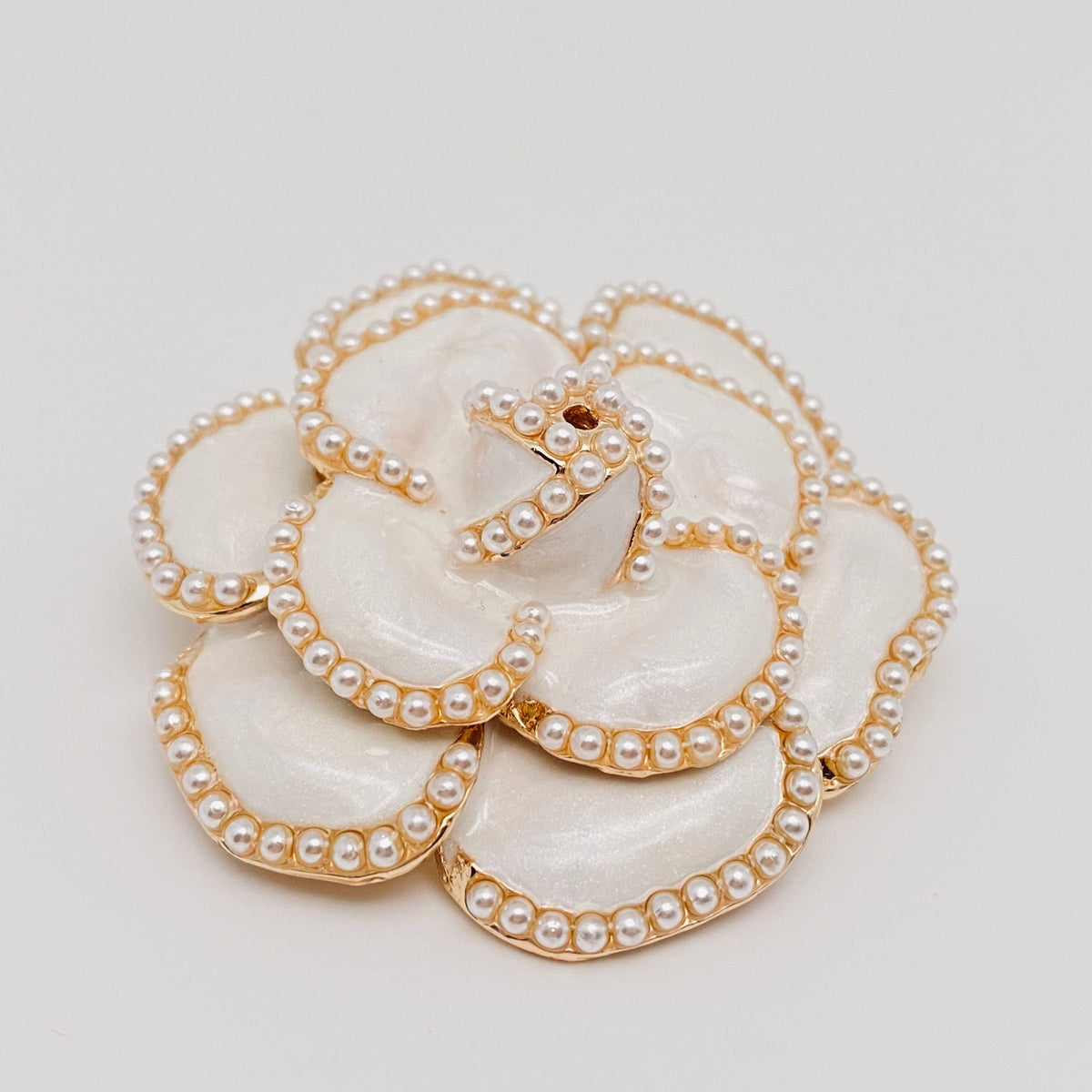 Camellia Pearl Enamel Brooch Cloth Pin