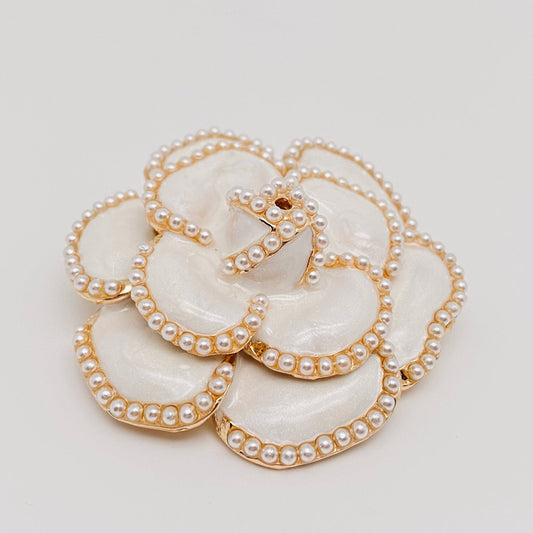 Camellia Pearl Enamel Brooch Cloth Pin