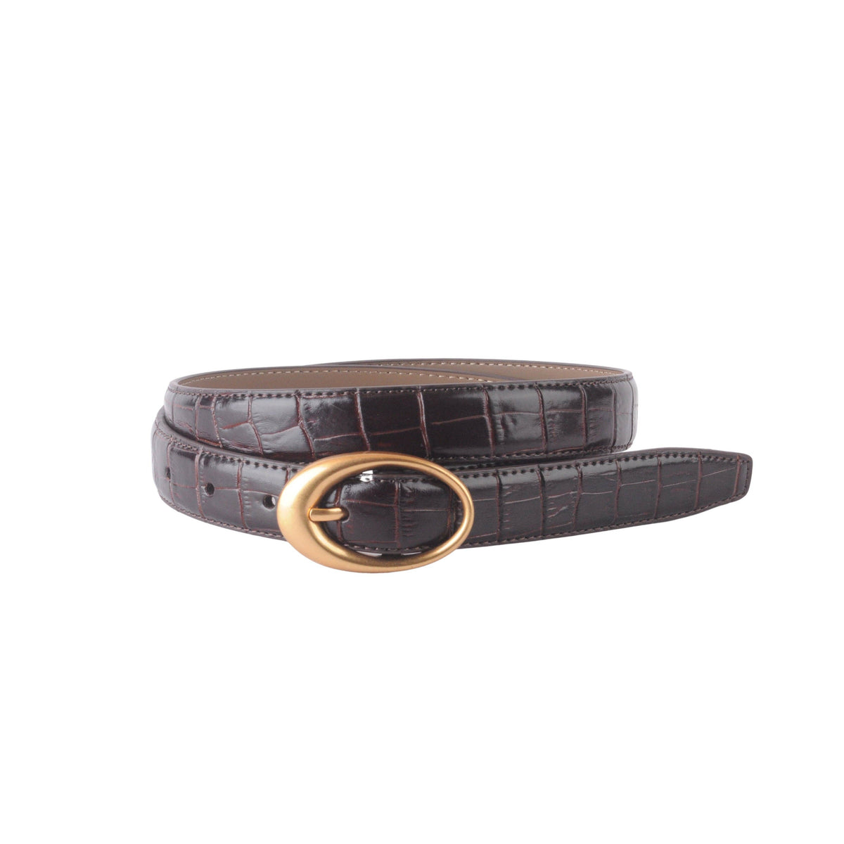Croco Clean Stitched Belt with Oval Buckle
