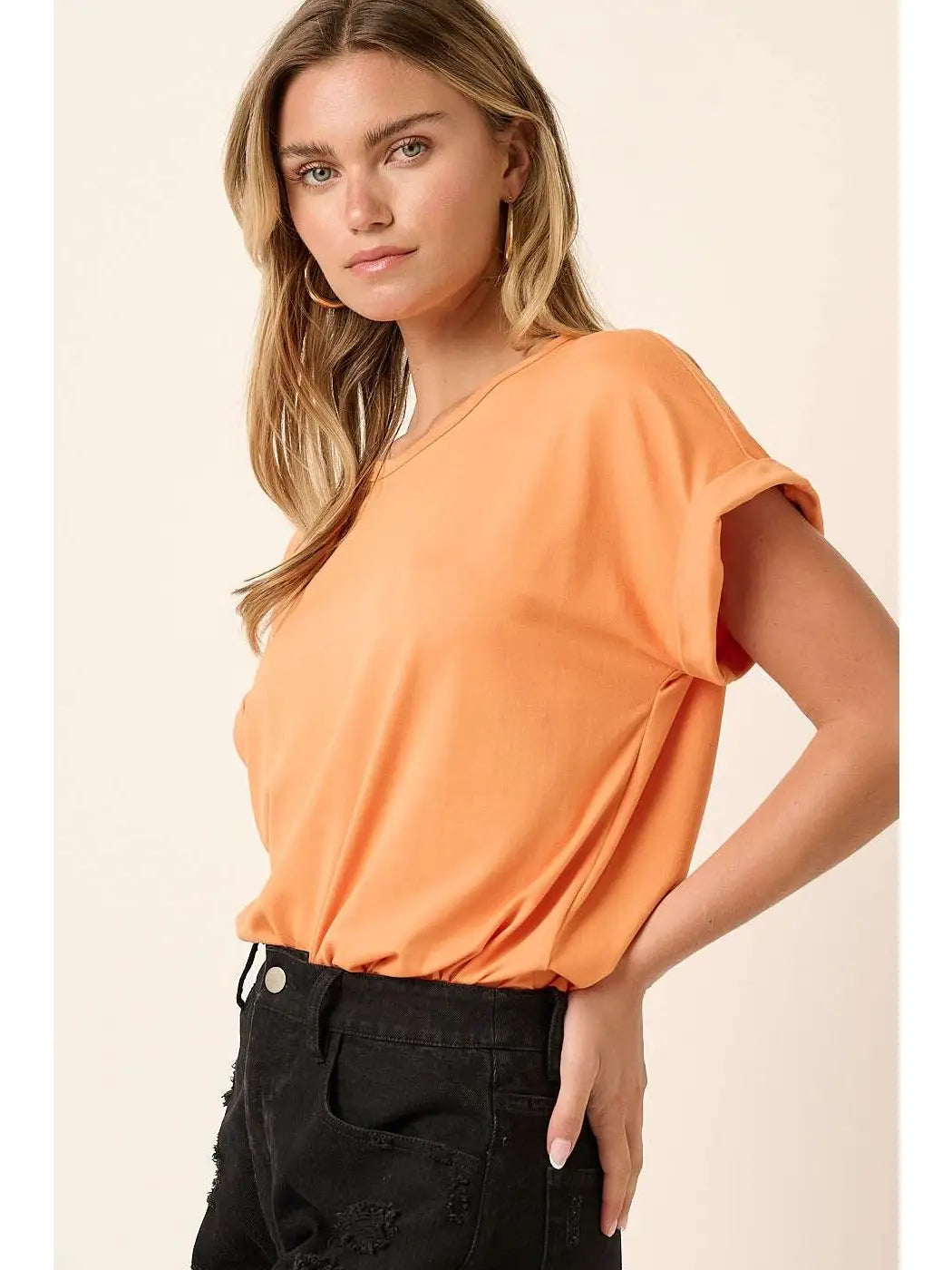 DTY Round Neck Dolman Short Sleeve Knit Top