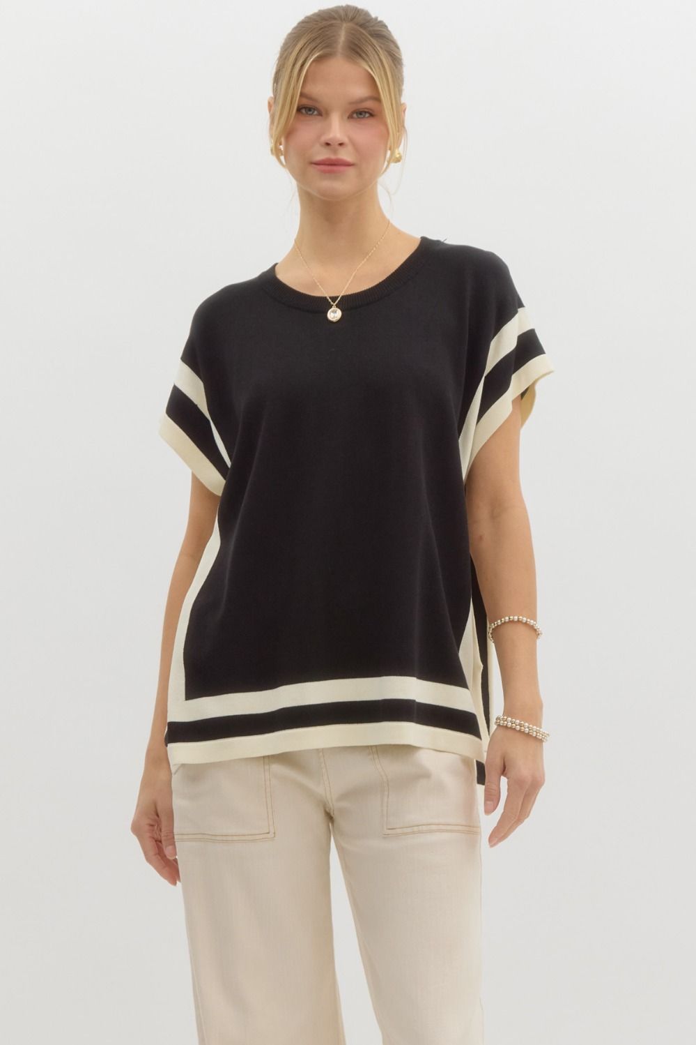Knit Side Slit Boxy Top