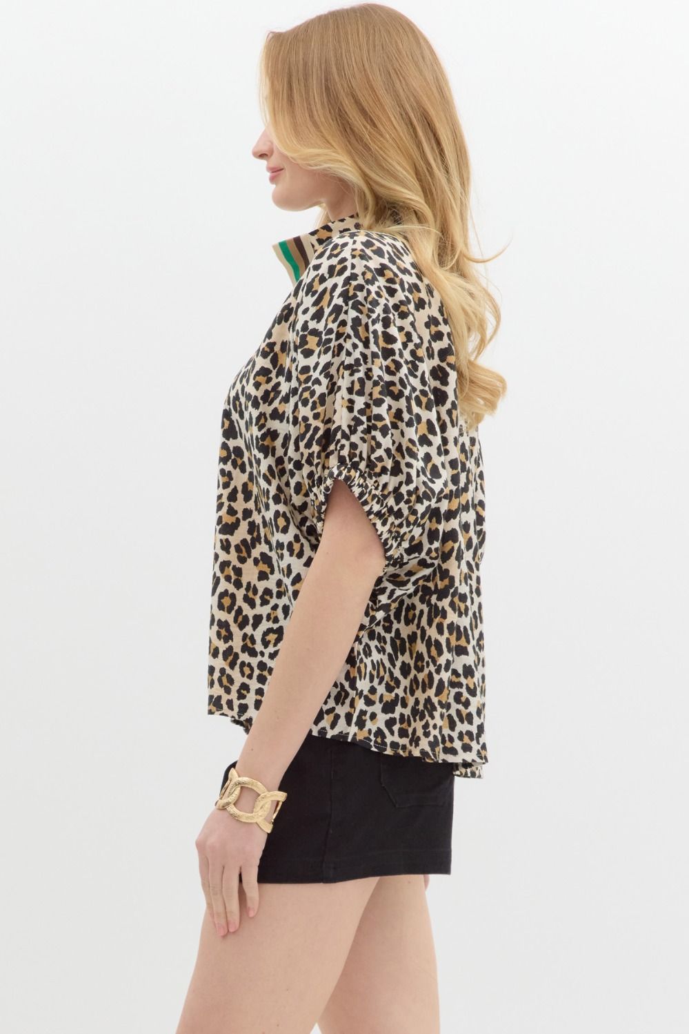 Leopard High Neck Dolman Top