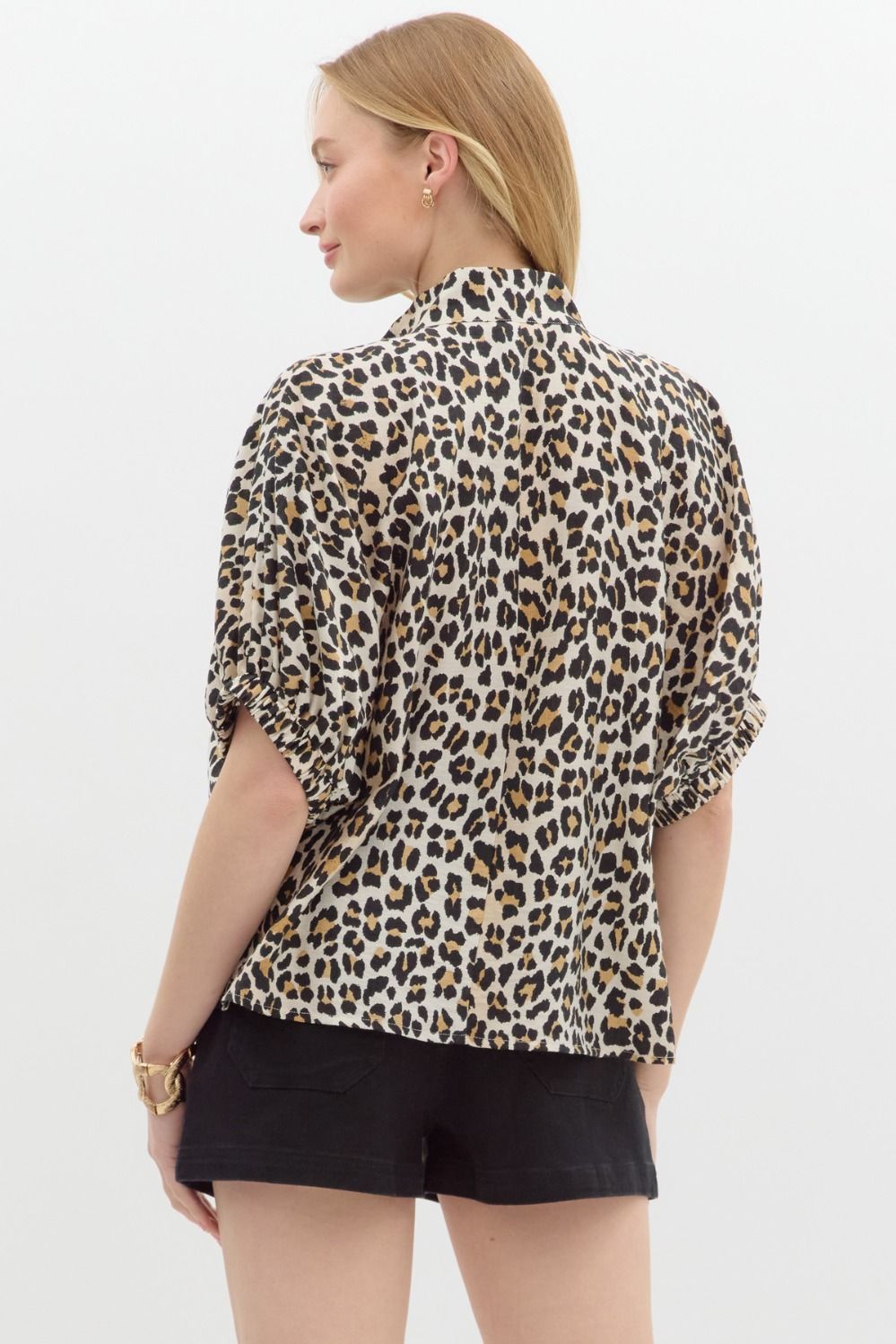 Leopard High Neck Dolman Top