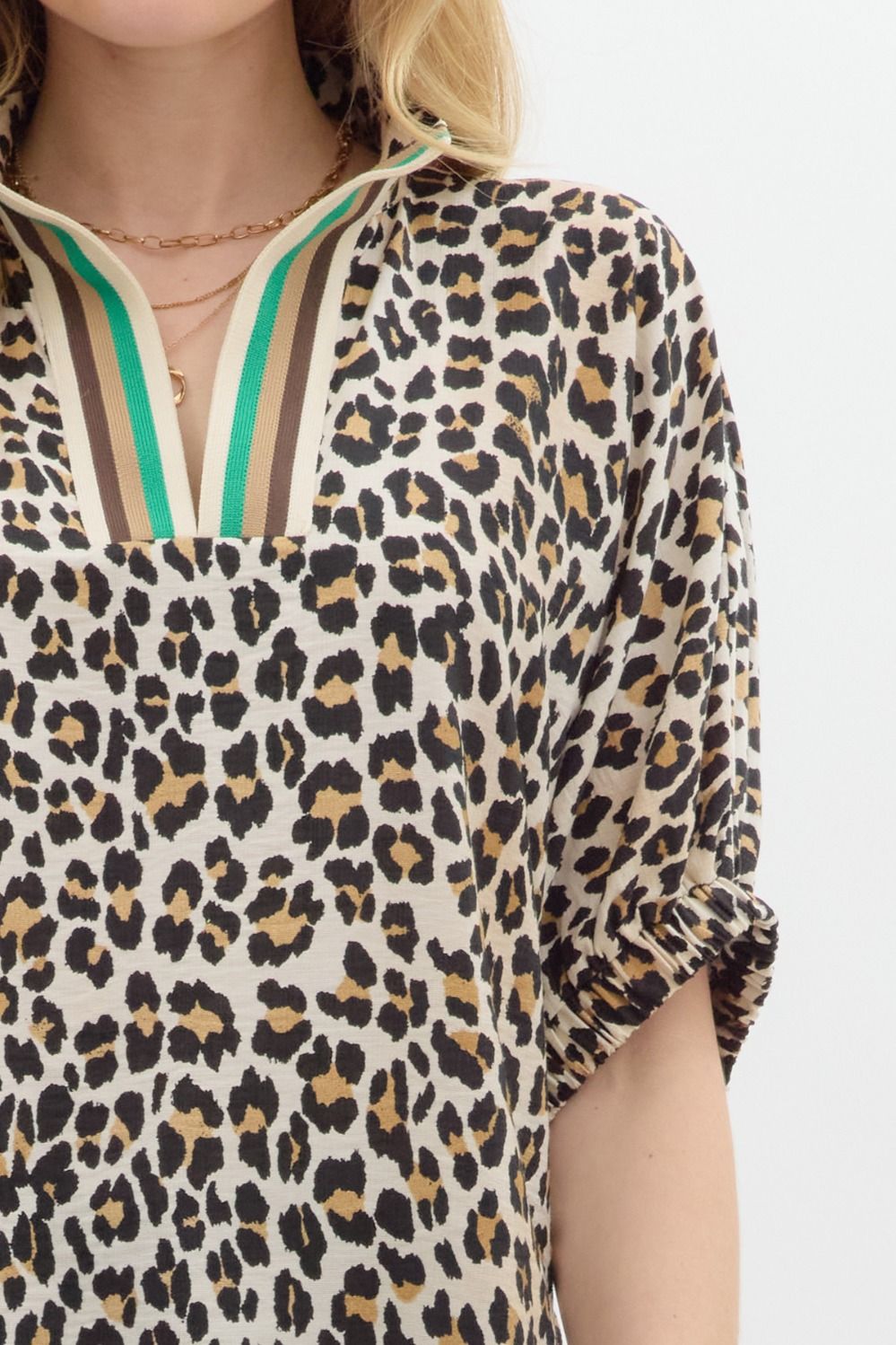 Leopard High Neck Dolman Top