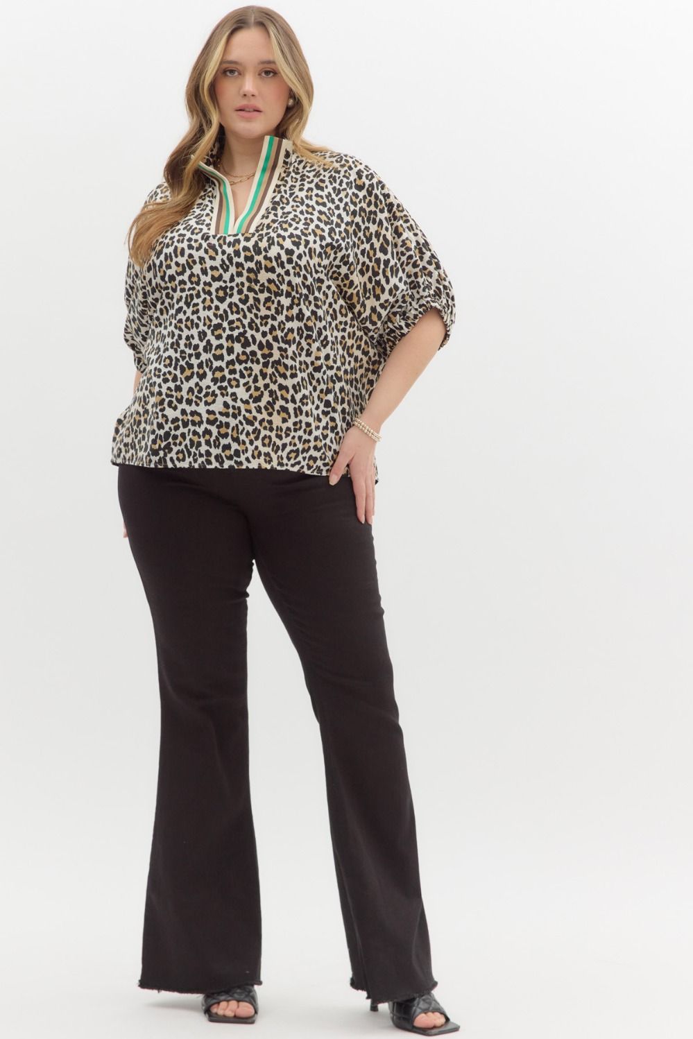Leopard High Neck Dolman Top
