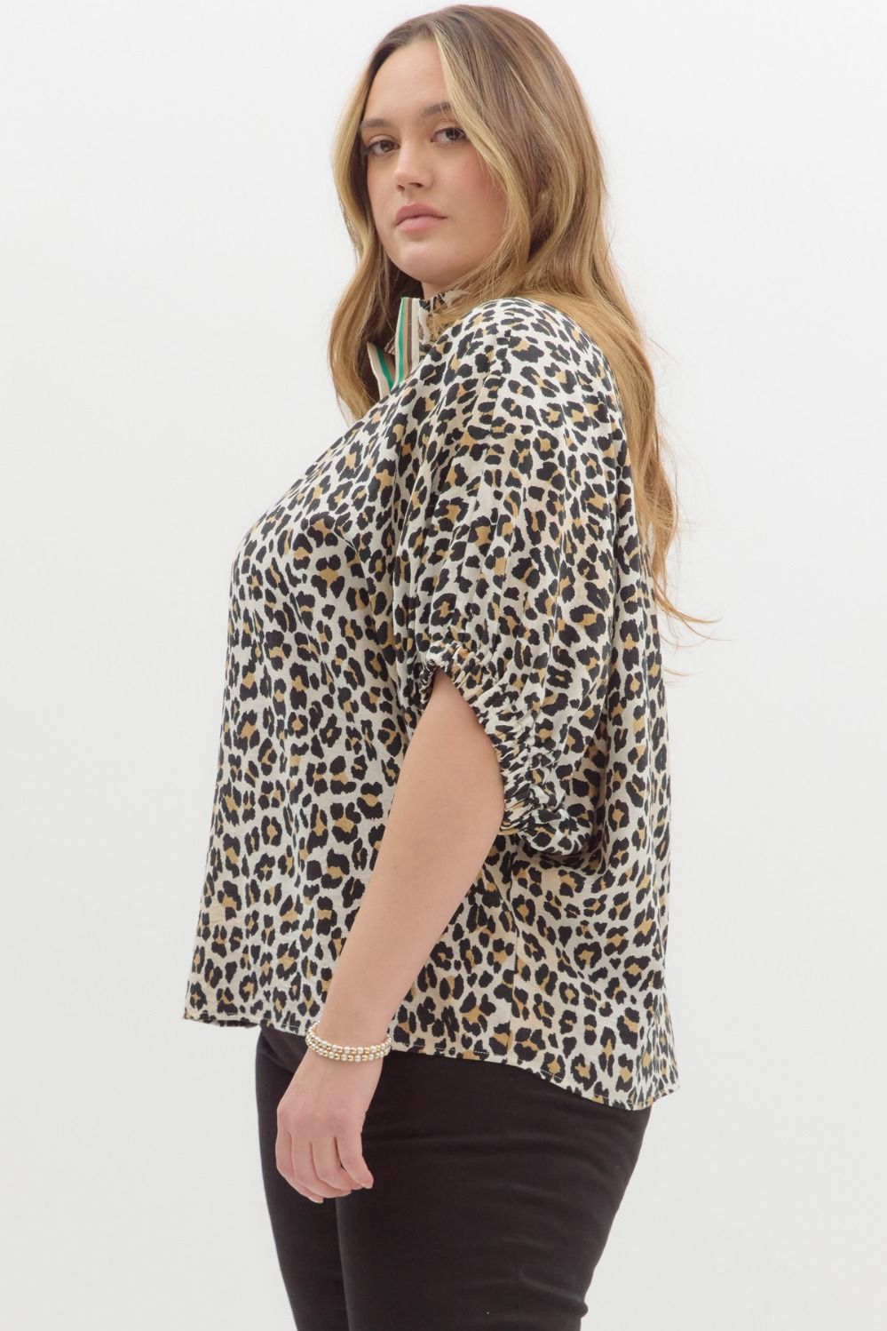 Leopard High Neck Dolman Top