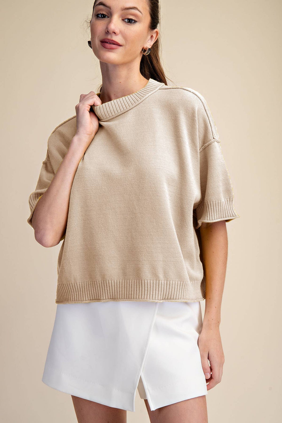 Relaxed Sweater Crew-Neck Elbow-Length Sleeves