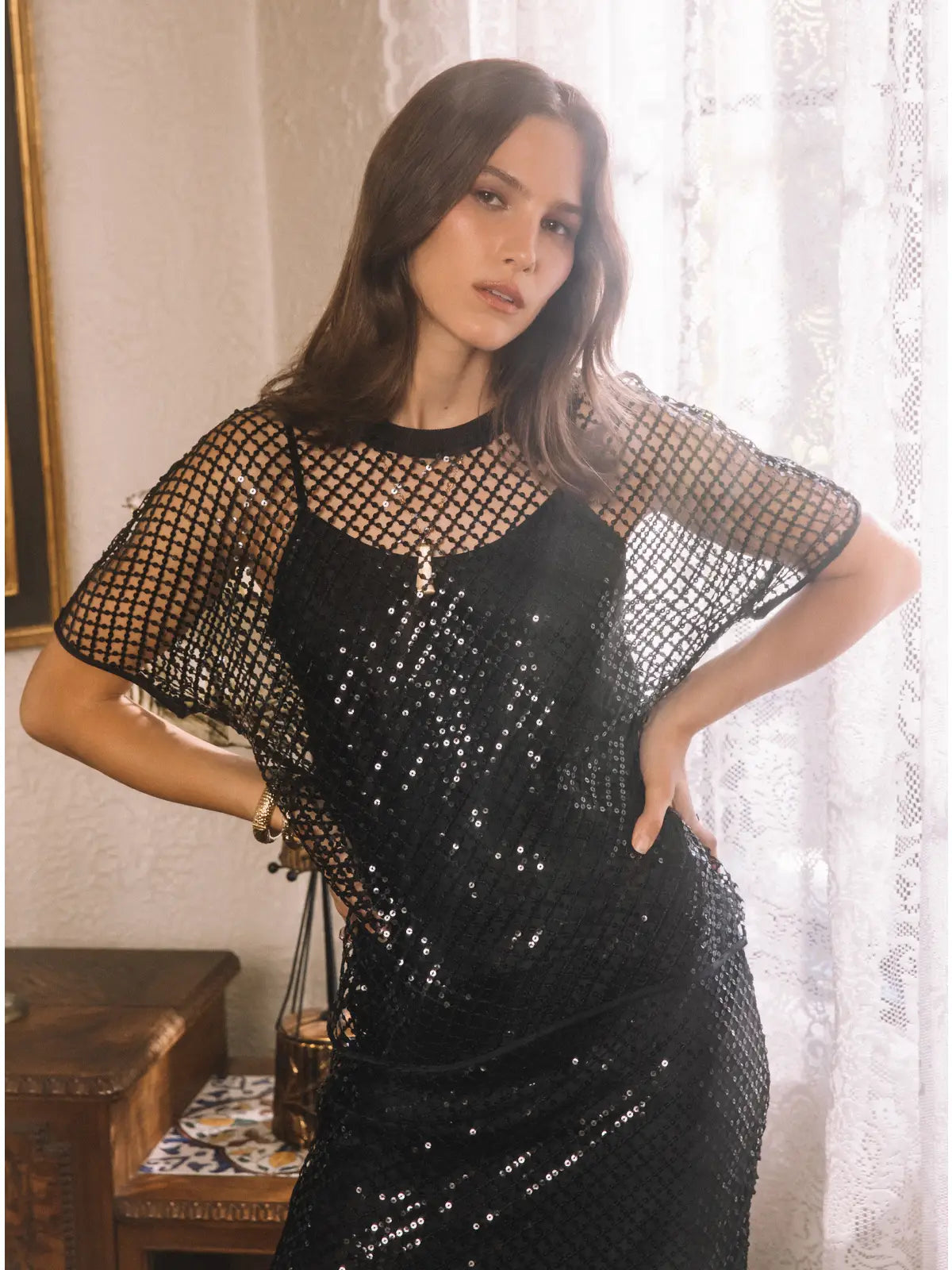 Sequin Mesh Overlay with Cami