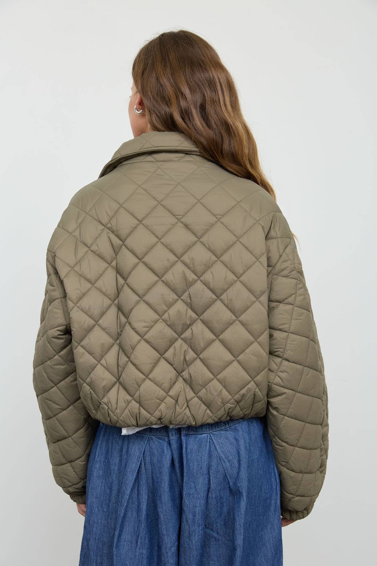 QUILTED SHAWL COLLAR CROPPED JACKET