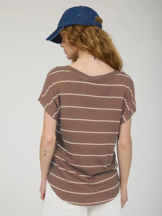 Stripe V-Neck Cuffes Short Sleeve Knit Top