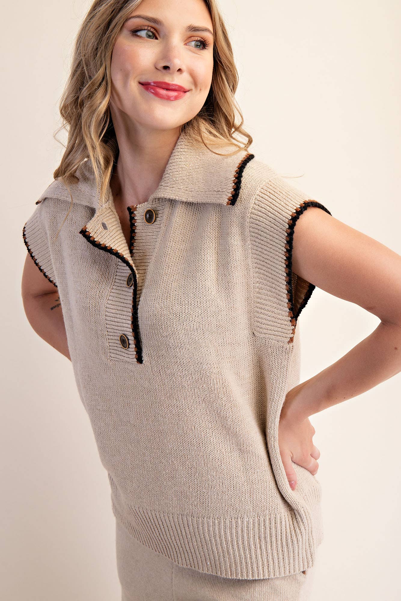 Collar Stitched Sweater Top