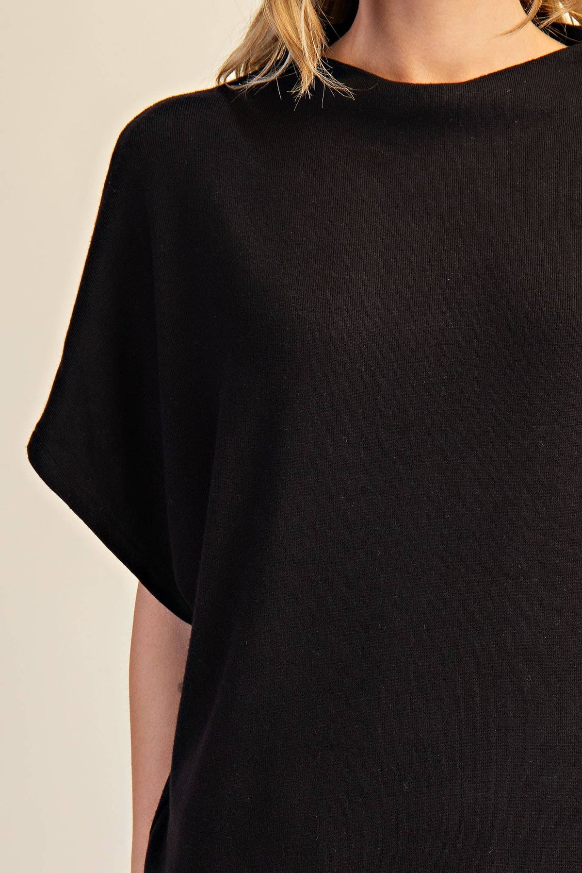 Mock Neck Short Sleeve Pullover Knit Top