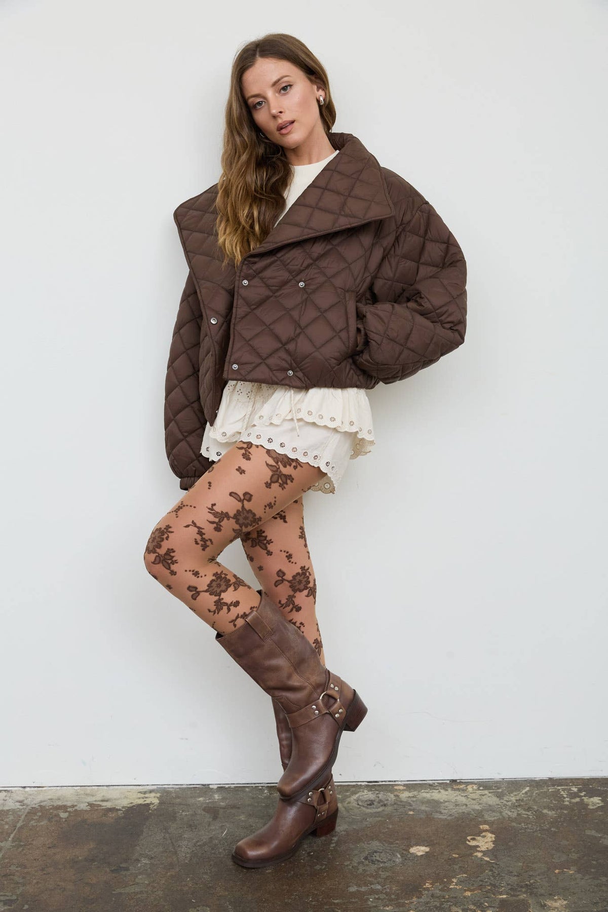 QUILTED SHAWL COLLAR CROPPED JACKET