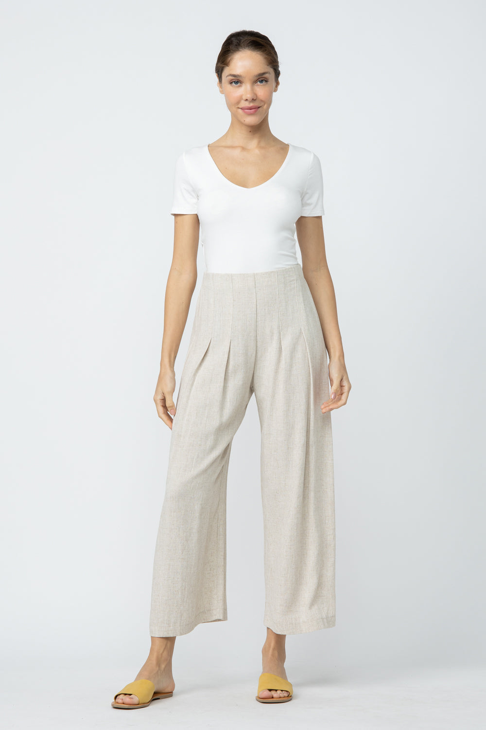 Pleated Cropped Palazzo Linen Pants Sassafras Clothing Co.