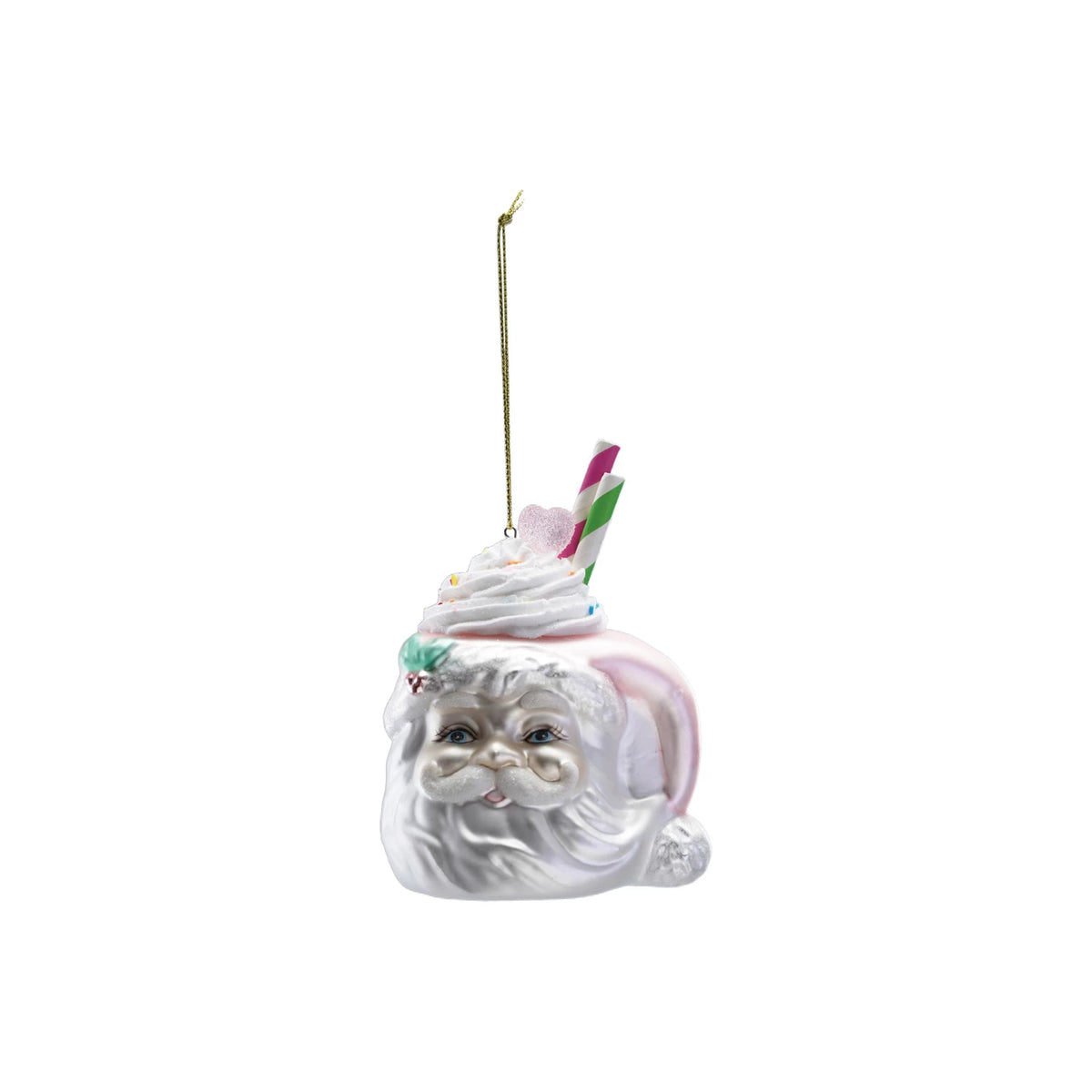 Glass Santa Cup Ornament with Whip Cream Stand