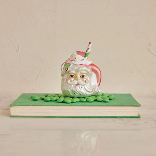 Glass Santa Cup Ornament with Whip Cream Stand
