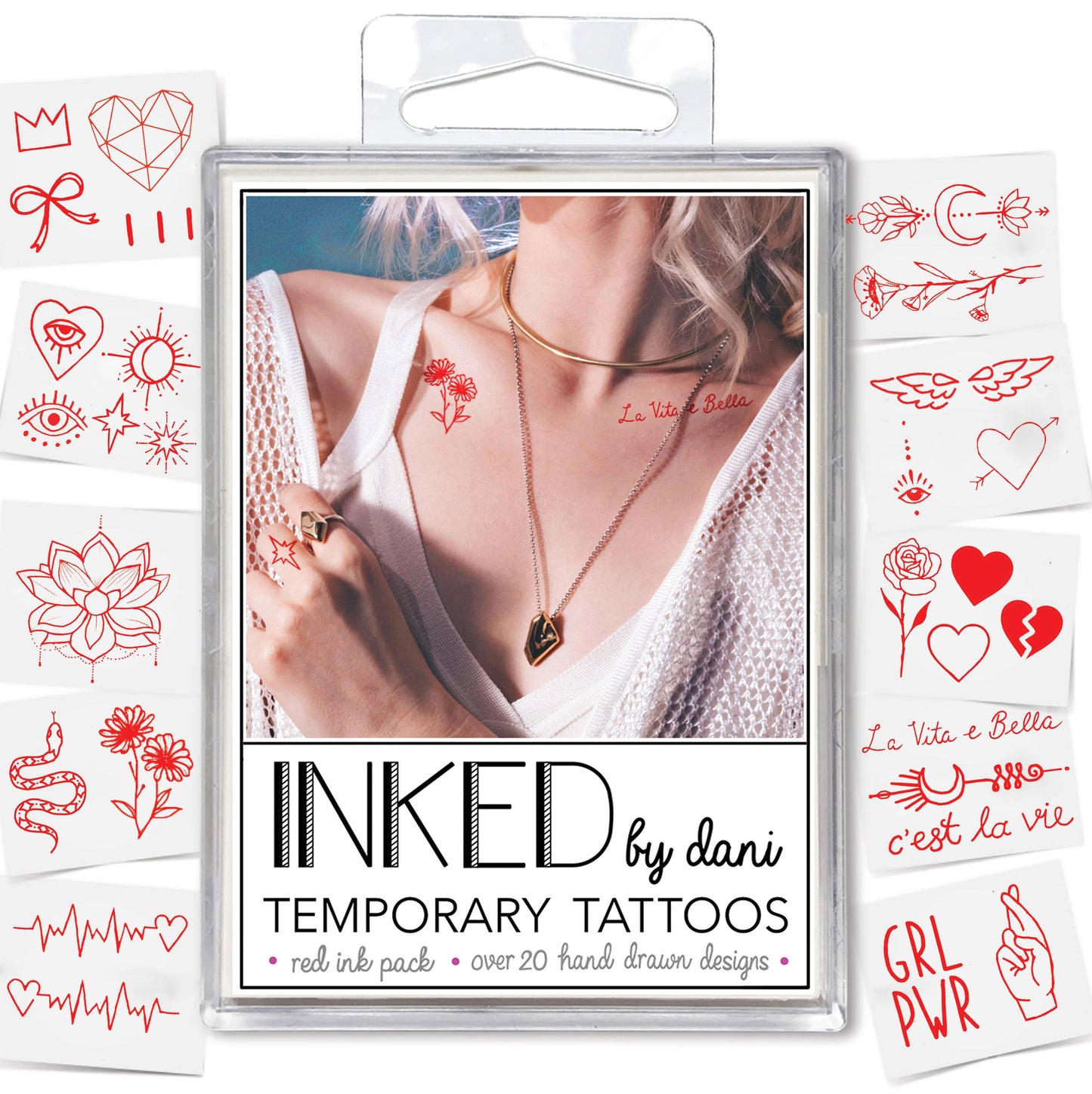 Red Ink Temporary Tattoo Pack INKED by Dani