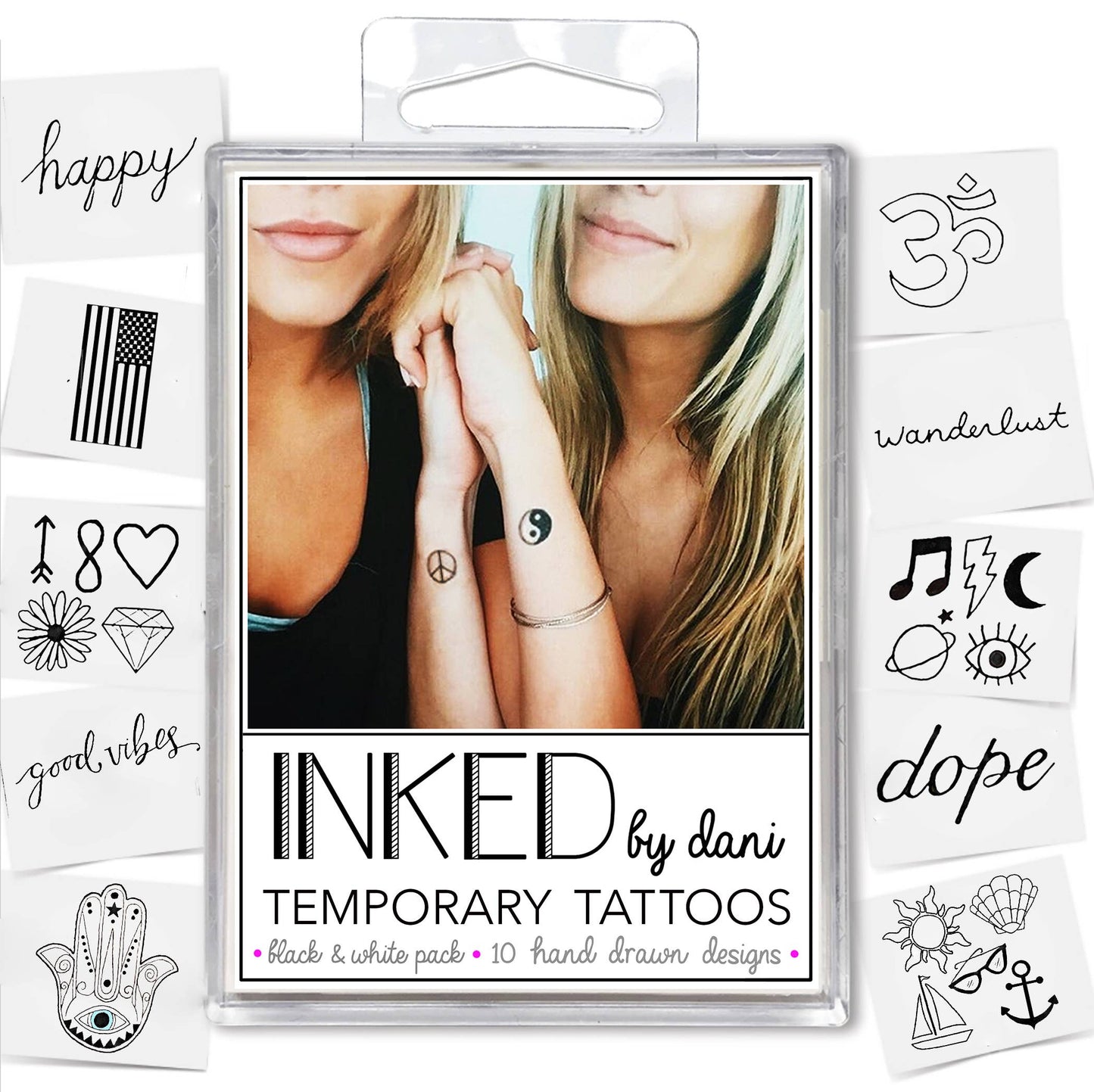 Black and White Temporary Tattoo Pack INKED by Dani