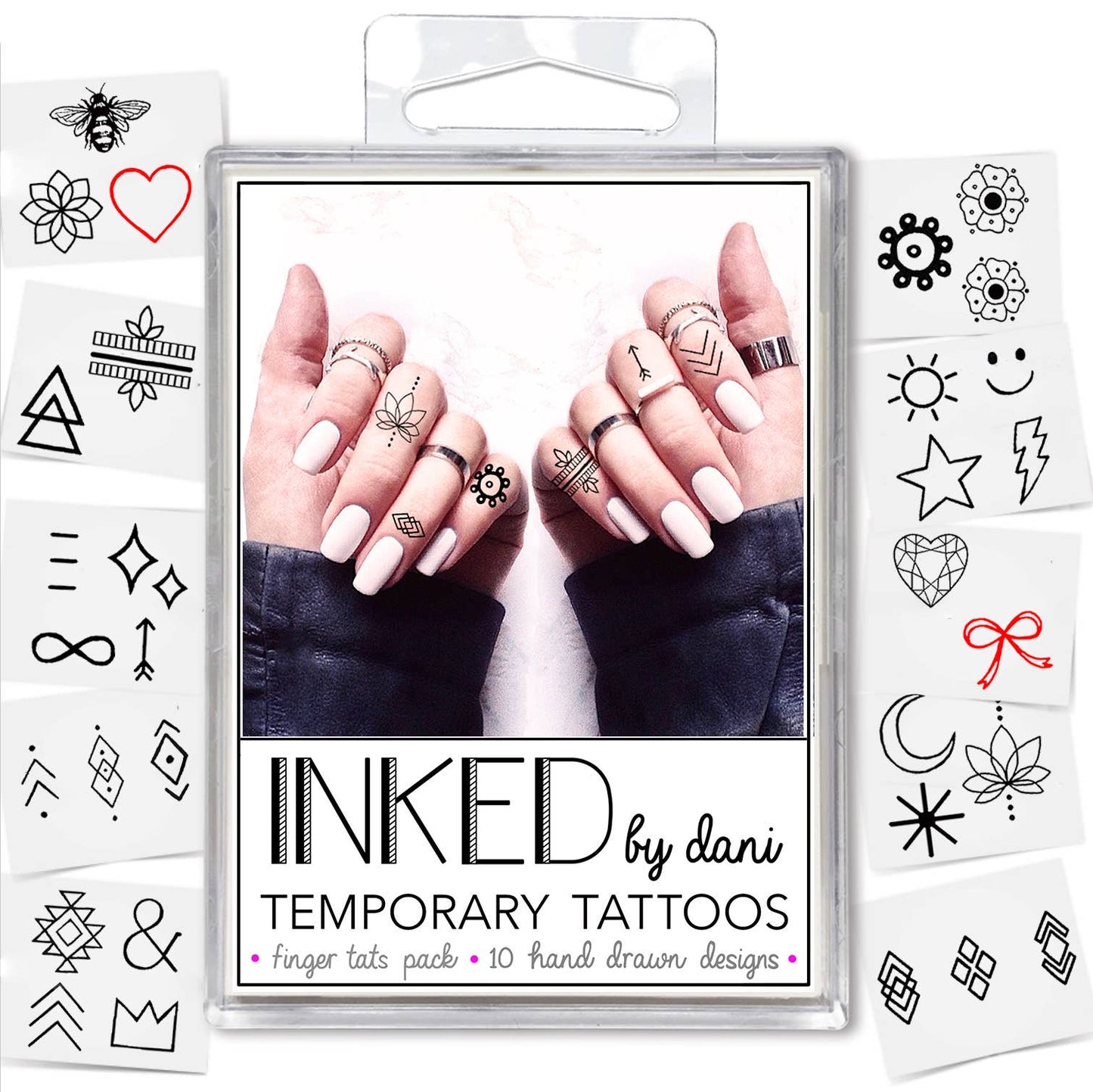 Finger Tats Temporary Tattoo Pack INKED by Dani