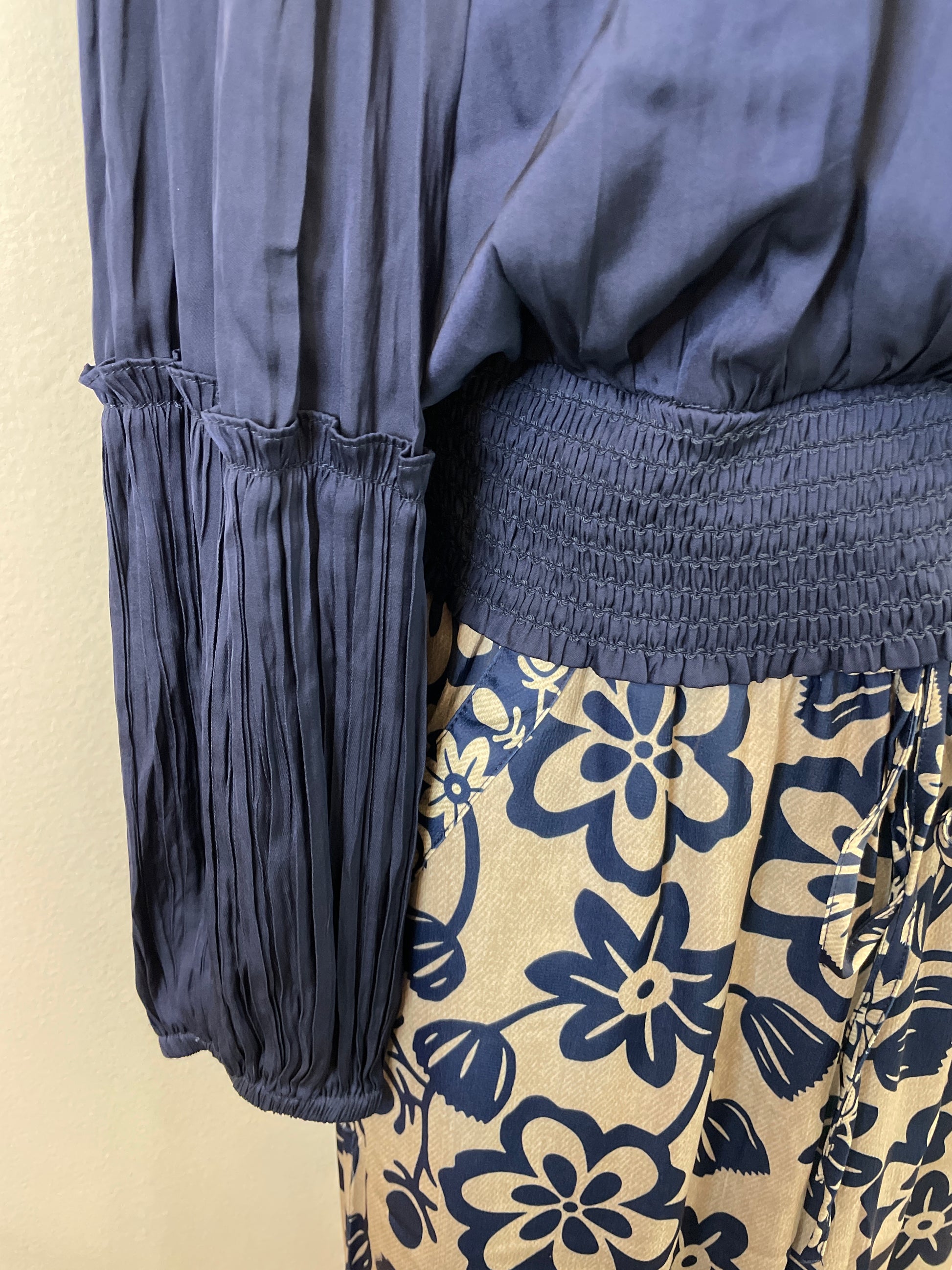 Long Sleeve Surplice Neck Blouse with Pleated and Smocked Details Current Air