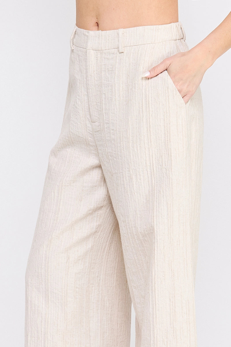 Textured Cotton Blend Wide Leg Trousers
