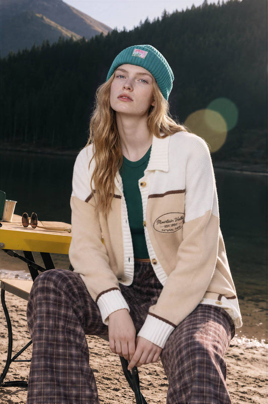 BEAR INTARSIA MOTIF KNIT CARDIGAN SWEATER