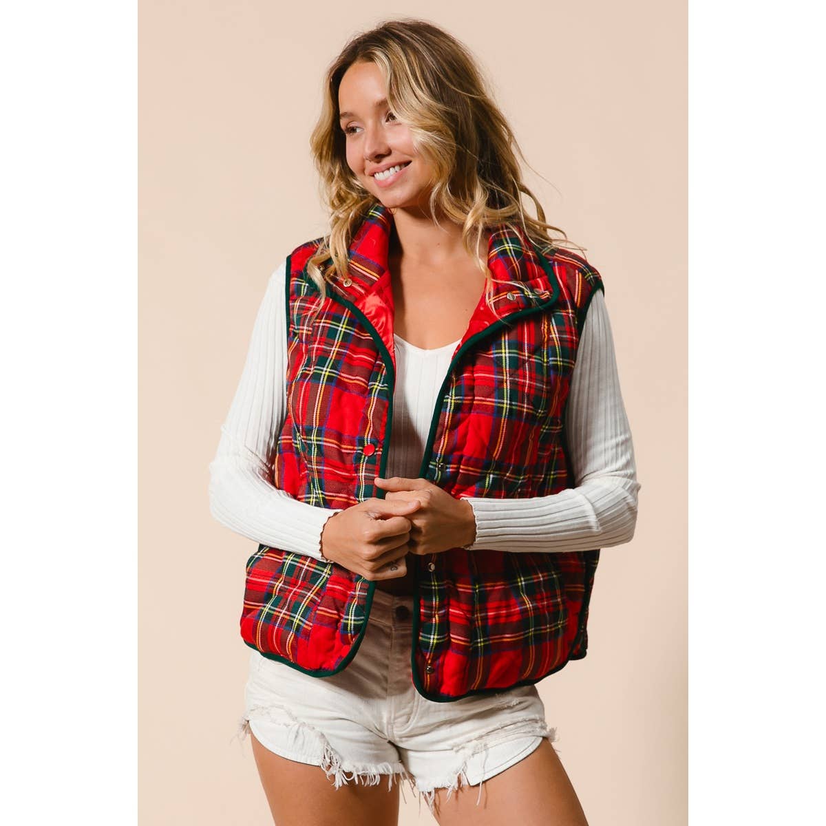 VINTAGE CHRISTMAS PLAID QUILTING VEST