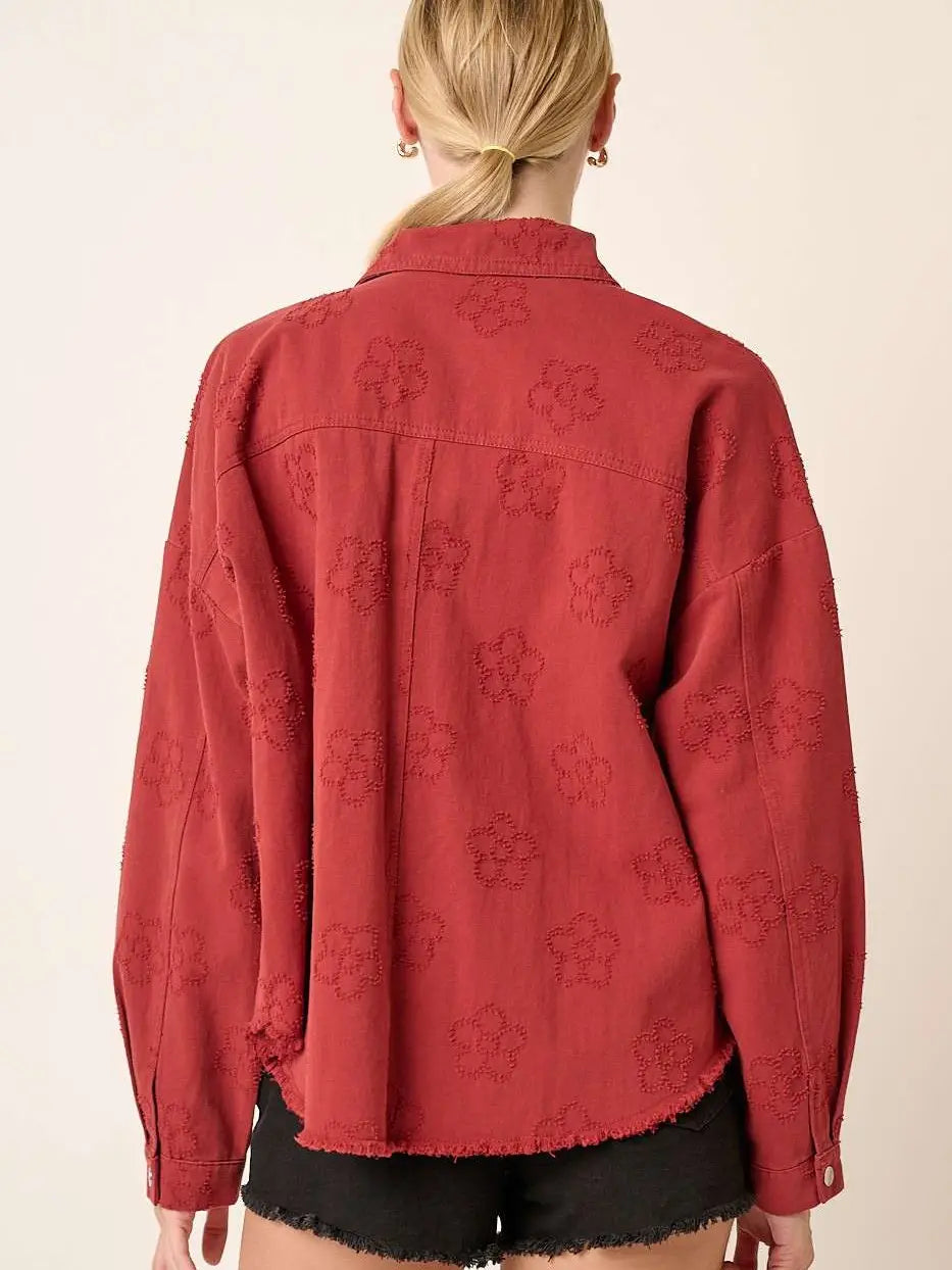 Daisy Jacquard Texture Distressed Denim Jacket Mittoshop