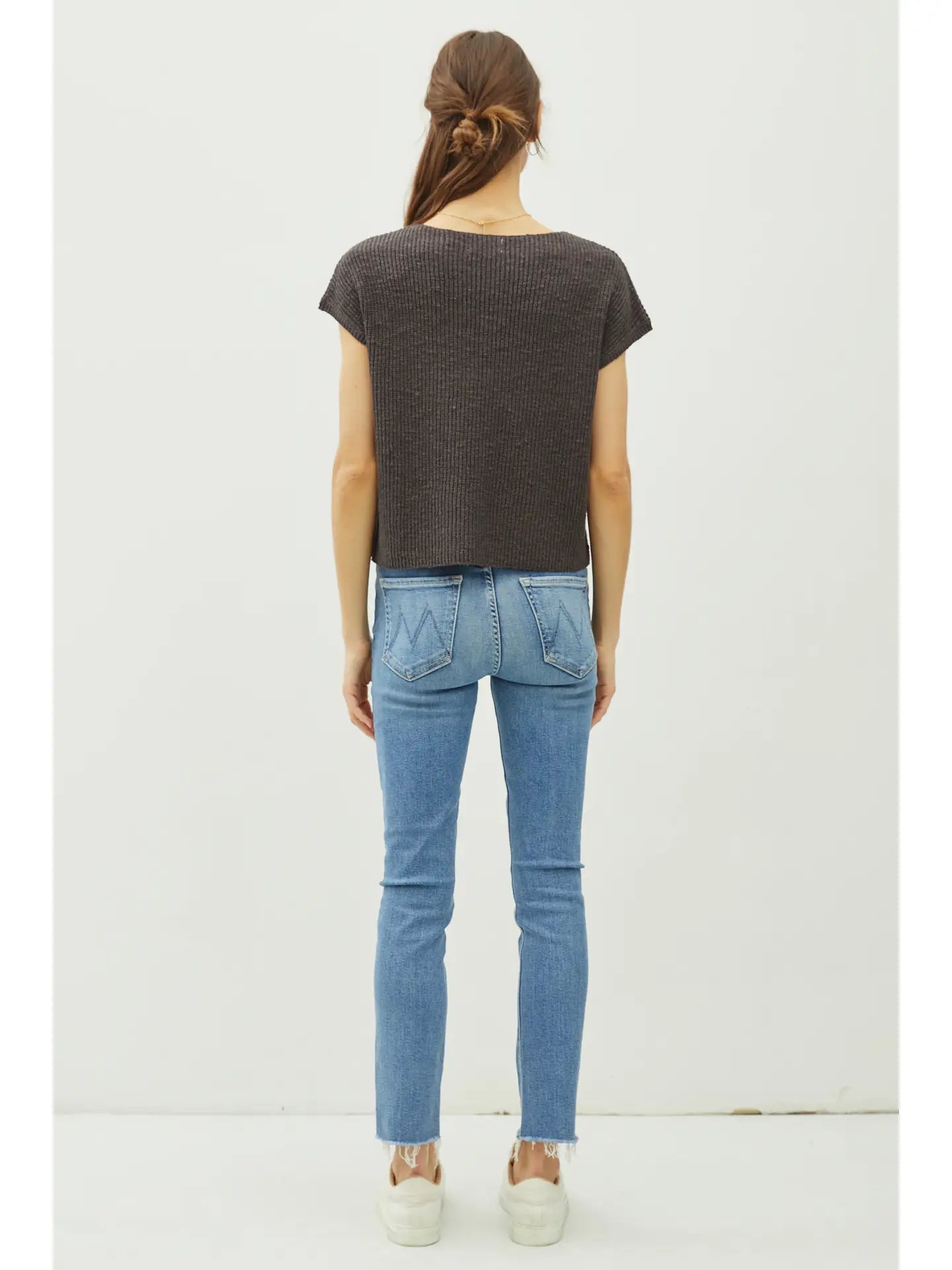 Patch Pocket Dolman Cap Sleeve Knit Top