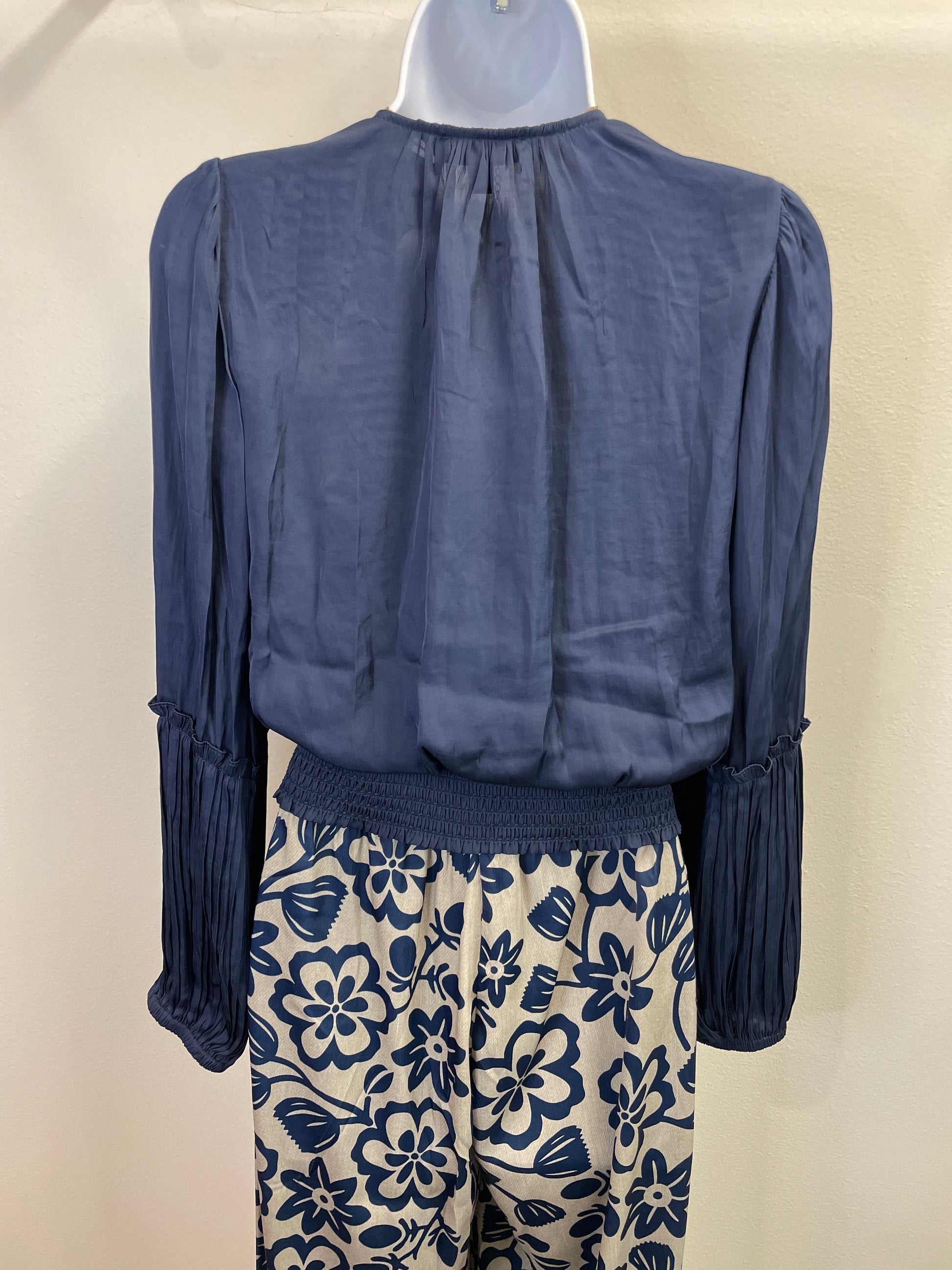 Long Sleeve Surplice Neck Blouse with Pleated and Smocked Details Current Air