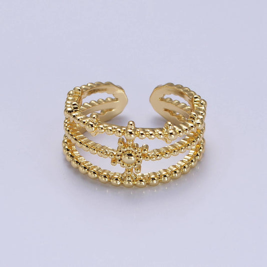 Elegant Triple Band Gold Dotted Adjustable Statement Ring