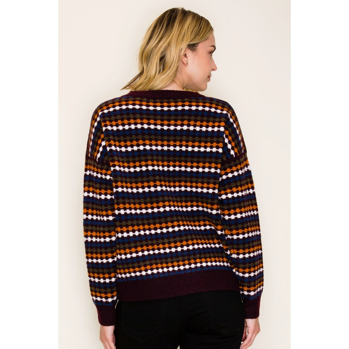 Multi Color Honeycomb Striped Sweater