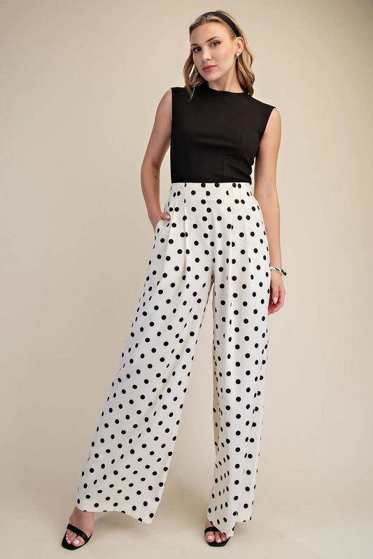 Pleated High-Waisted Wide Pants