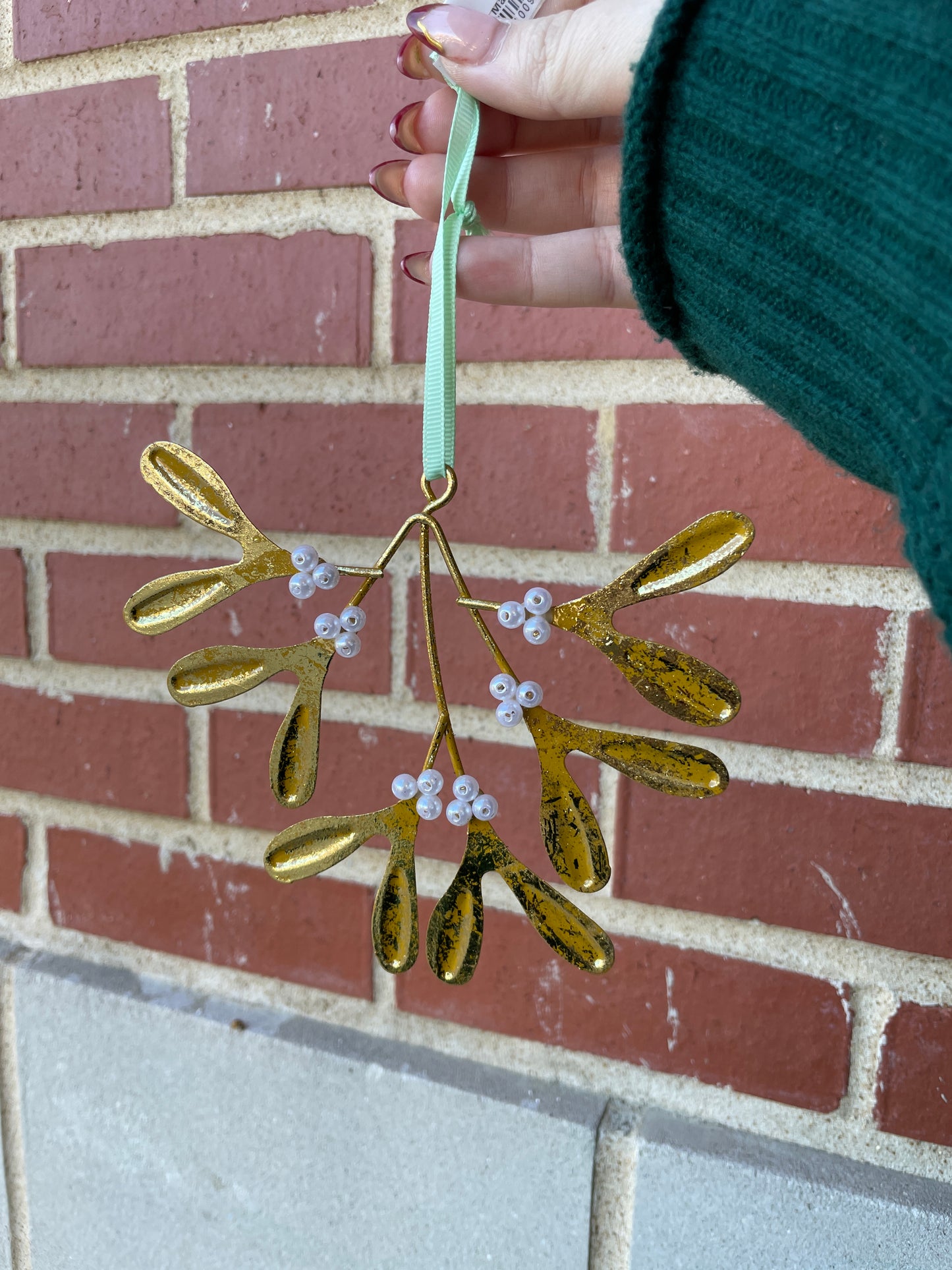 Metal Mistletoe Ornament with Glass Beads