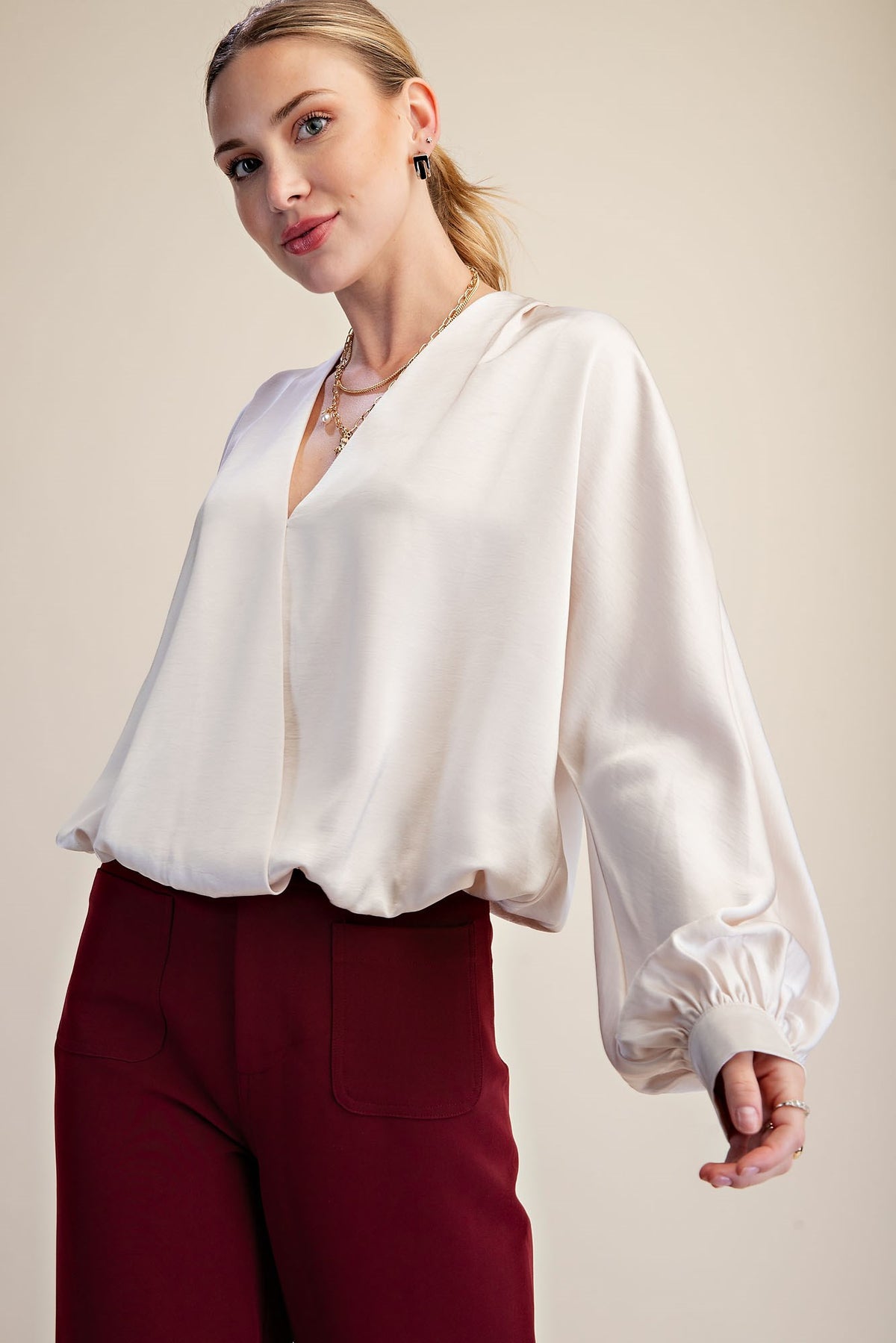 V-Neck Wrap Longsleeve Blouse