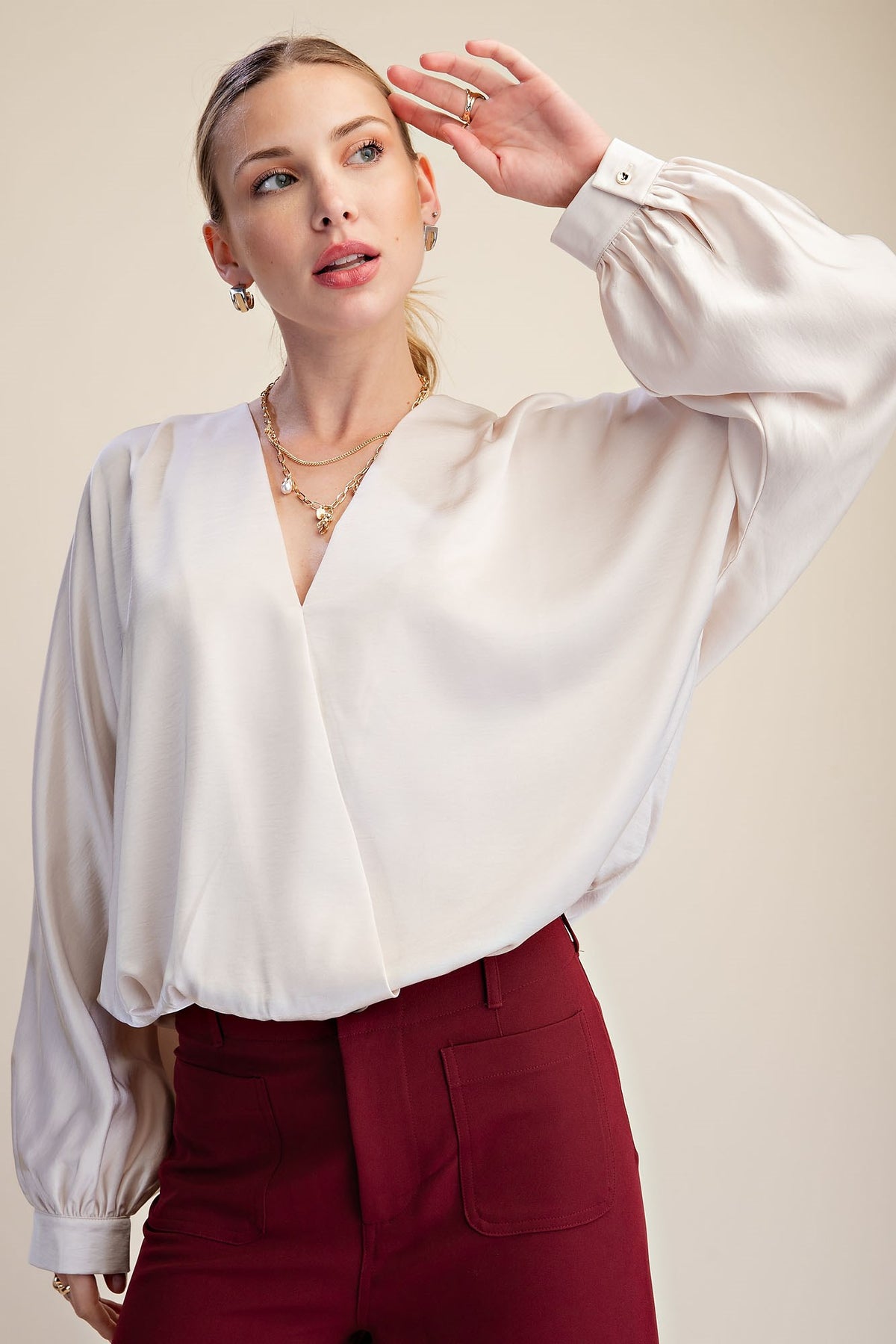 V-Neck Wrap Longsleeve Blouse