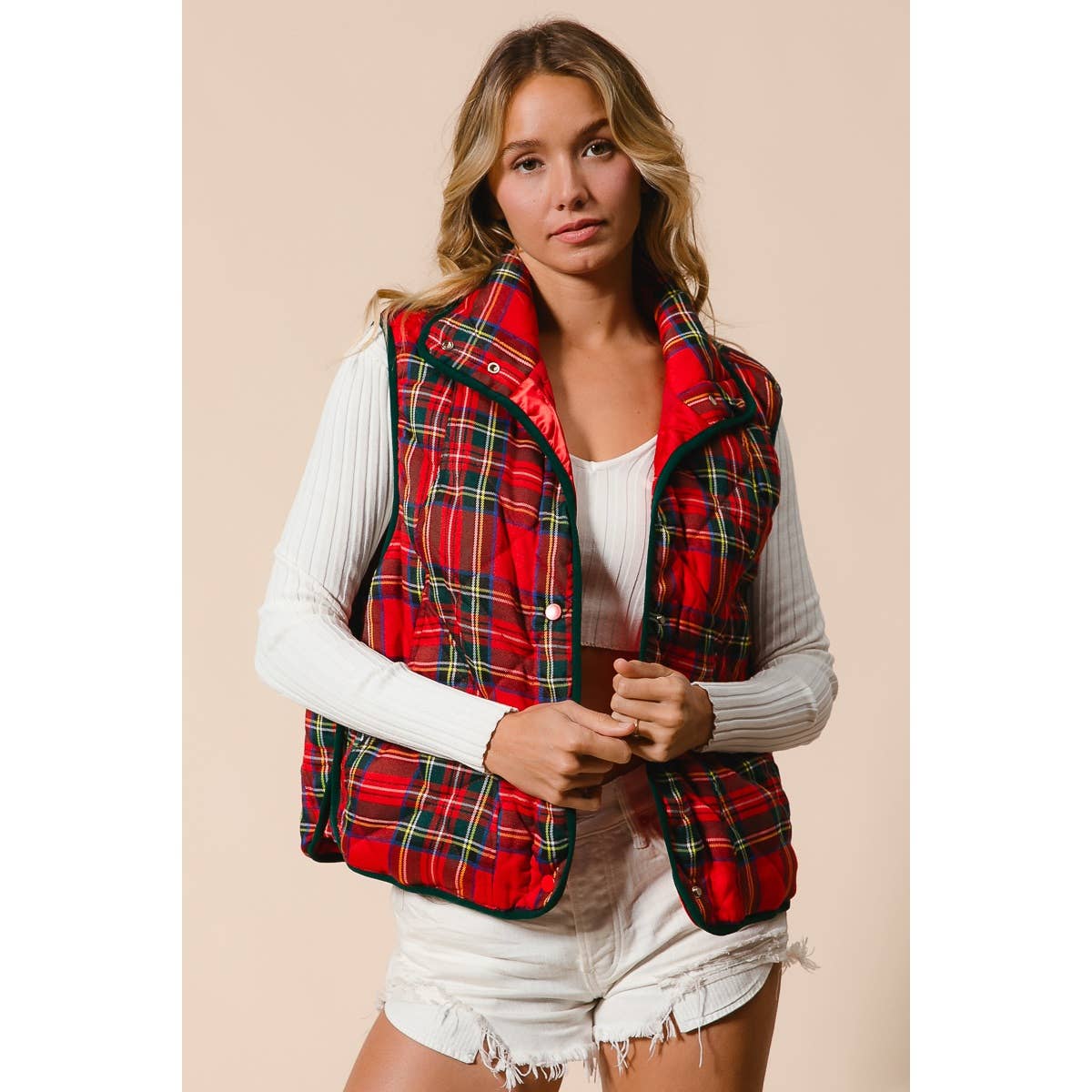 VINTAGE CHRISTMAS PLAID QUILTING VEST