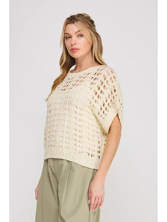 Short Sleeve Open Weave Lurex Sweater