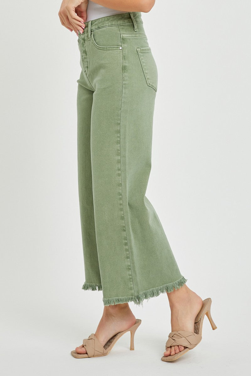 High Rise Tummy Control Crop Wide Leg Jeans