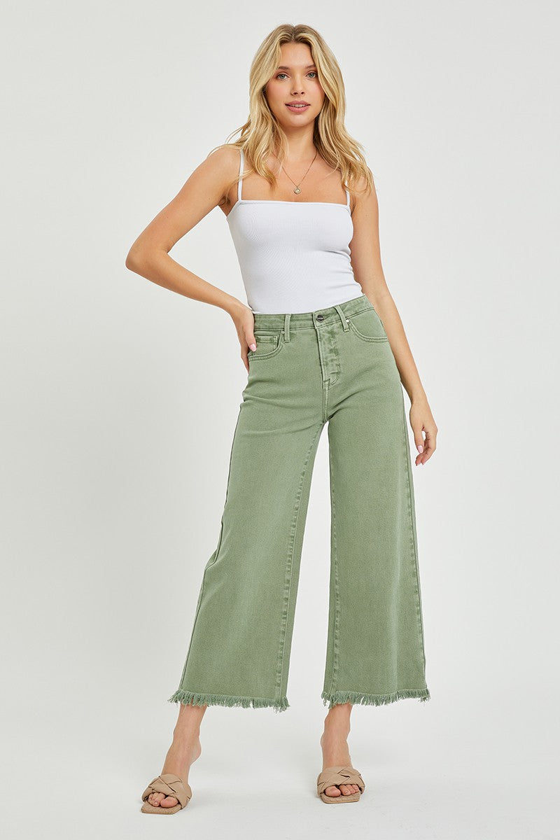 High Rise Tummy Control Crop Wide Leg Jeans