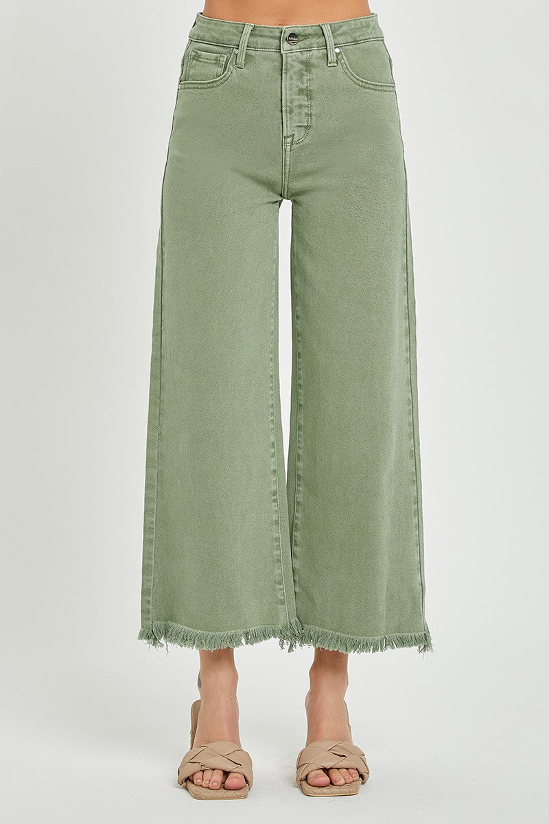 High Rise Tummy Control Crop Wide Leg Jeans