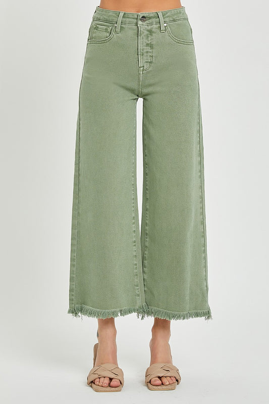 High Rise Tummy Control Crop Wide Leg Jeans